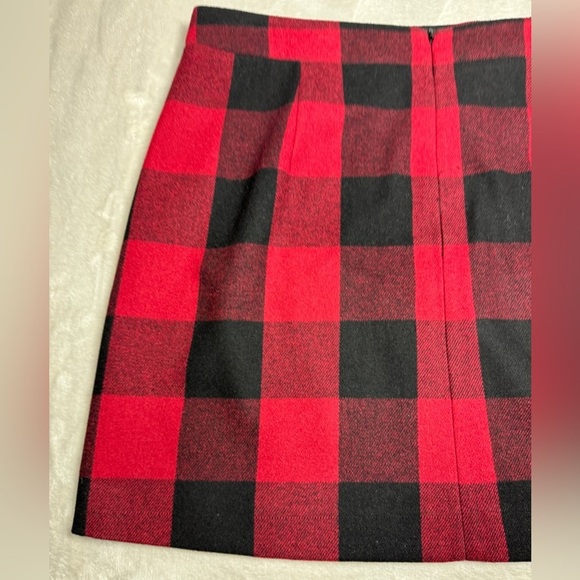 J.Crew Factory Wool Blend Harvest Plaid Buffalo Red Black Mini Skirt Size 12 - Picture 12 of 16